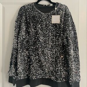 Shiraleah Sequin Crew Neck Sweater in Black and Silver